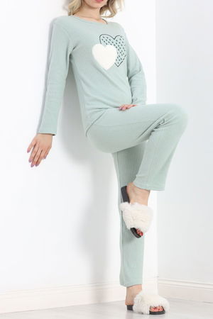 Nakışlı Fitilli Pijama Takımı Mint - 19219.1048.