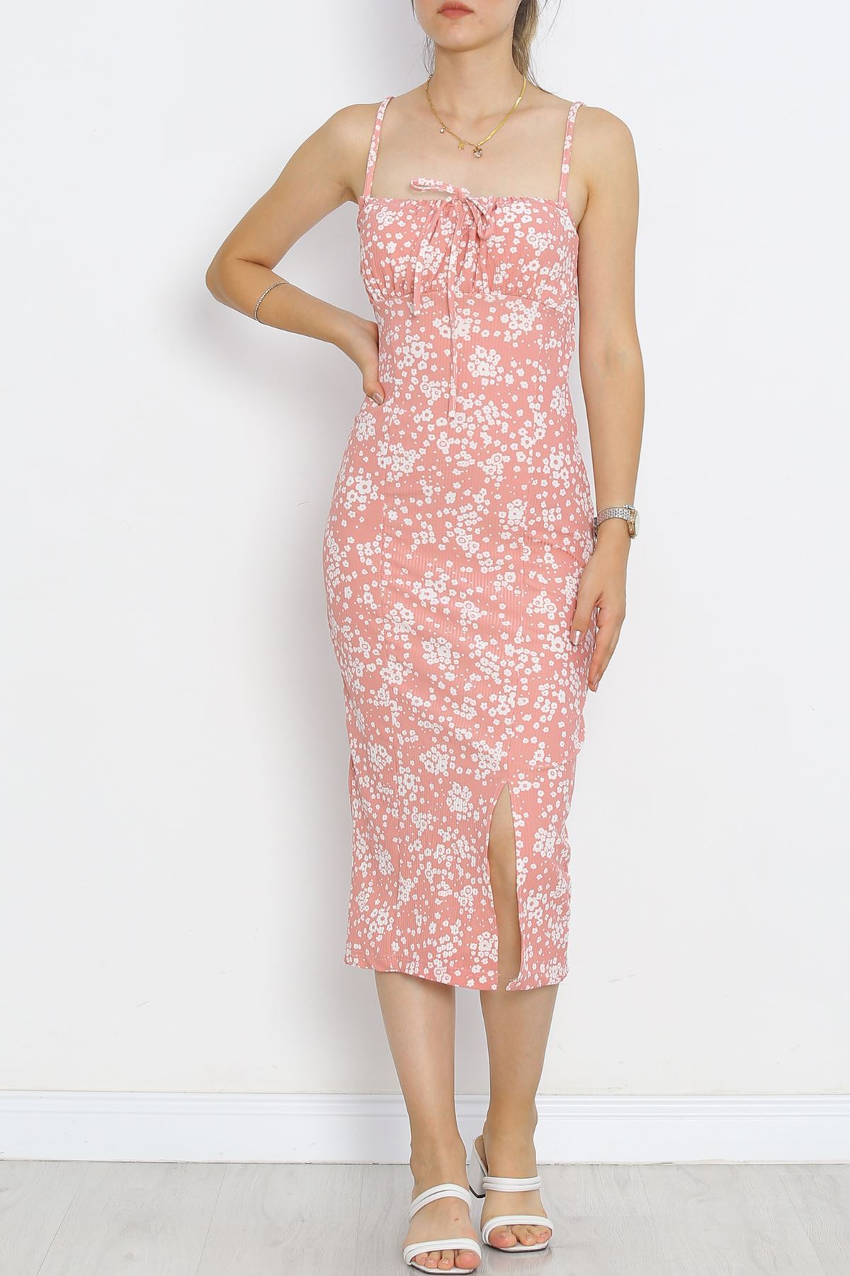 Strappy Patterned Dress Pudrabeyaz - 650.1247.