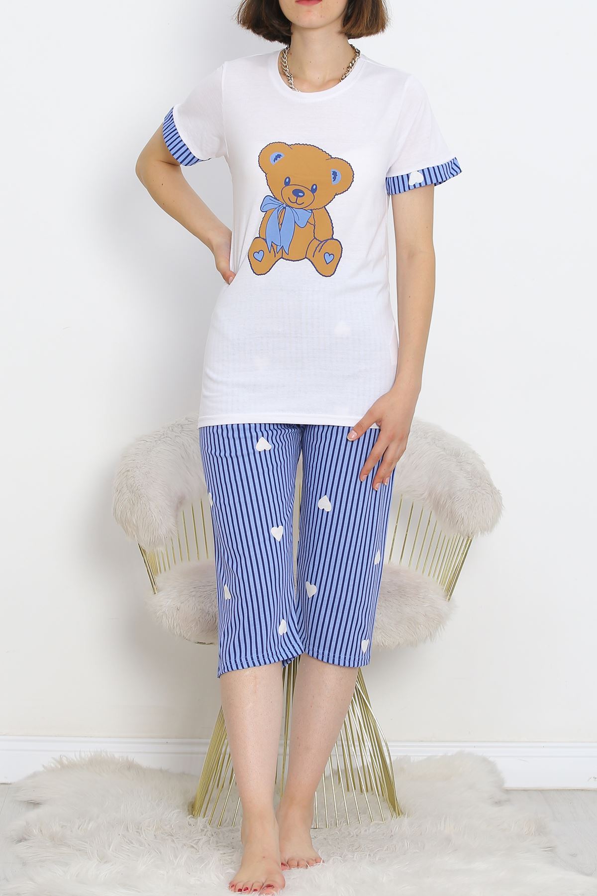 Capri Pajama Set White-Blue - 18952.1567.