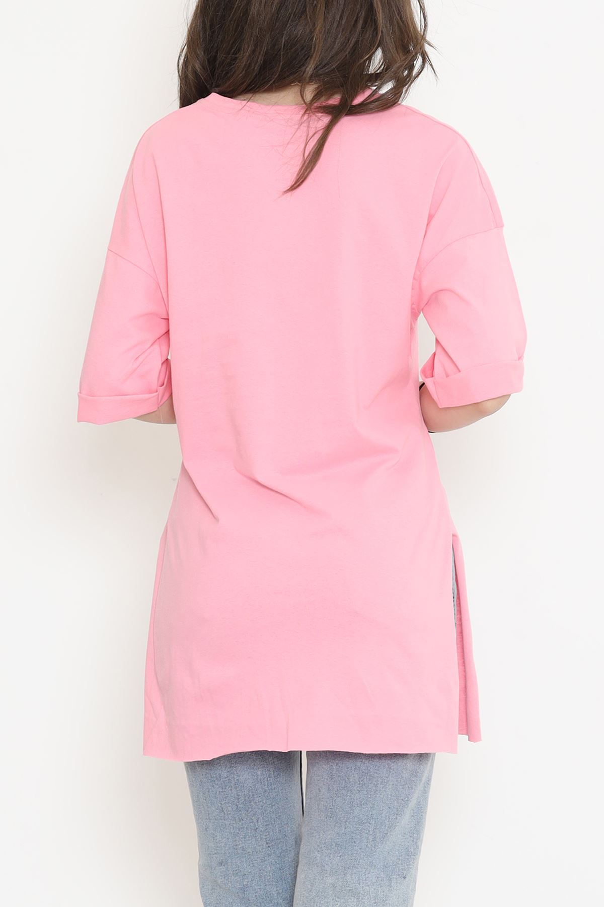 Printed Side Slit T-shirt Pink - 16557.1567.