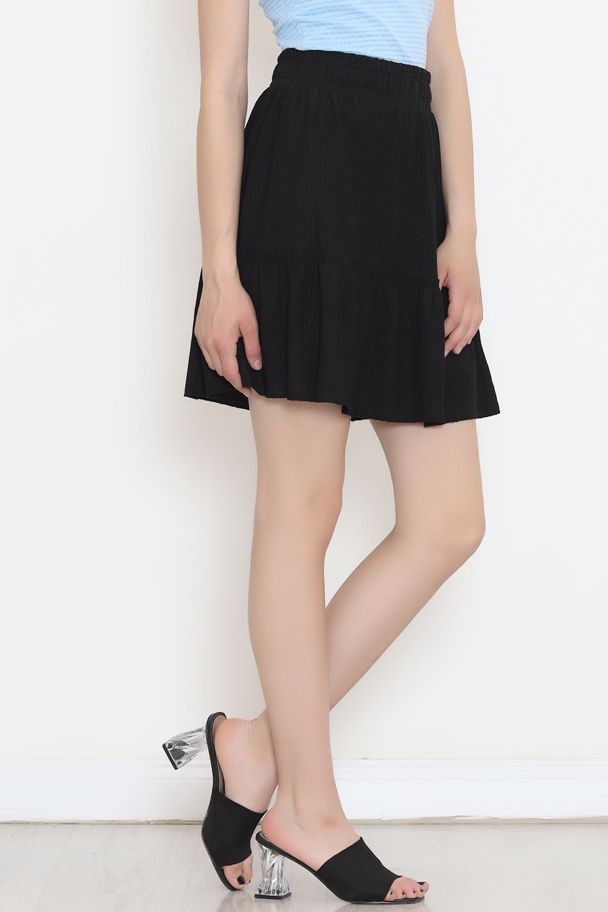 Pleated Ruffled Flared Skirt Black - 16559.631.