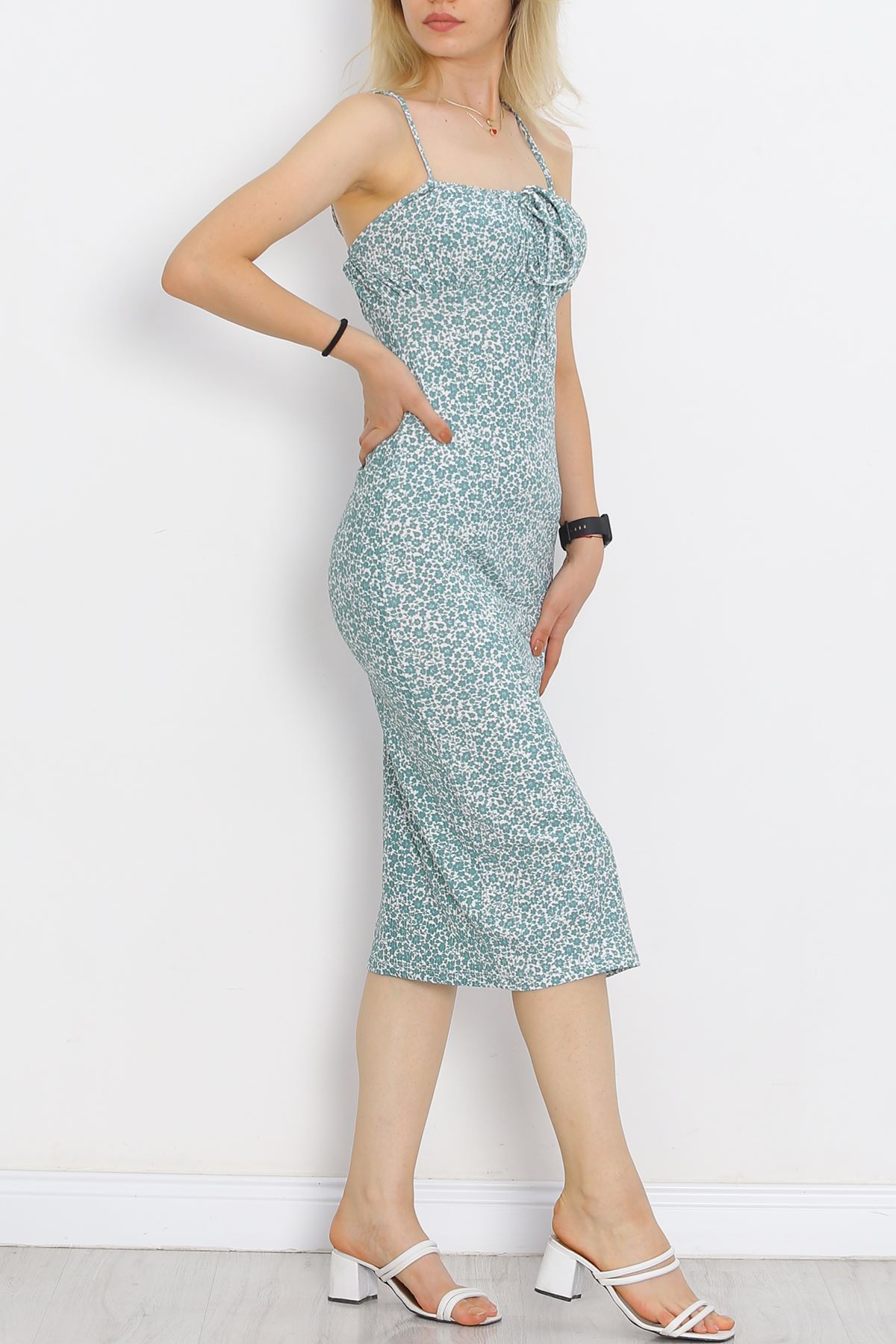 Patterned Dress with Straps Mint1 - 650.1247.