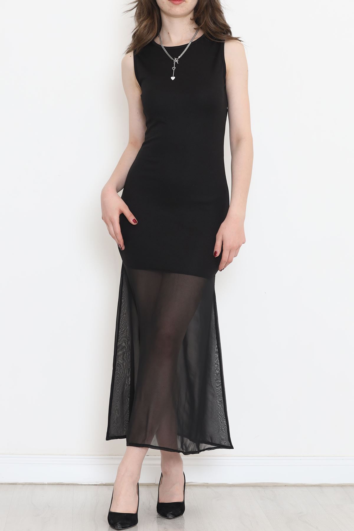 Dress with Tulle Hem Black - 16674.631.