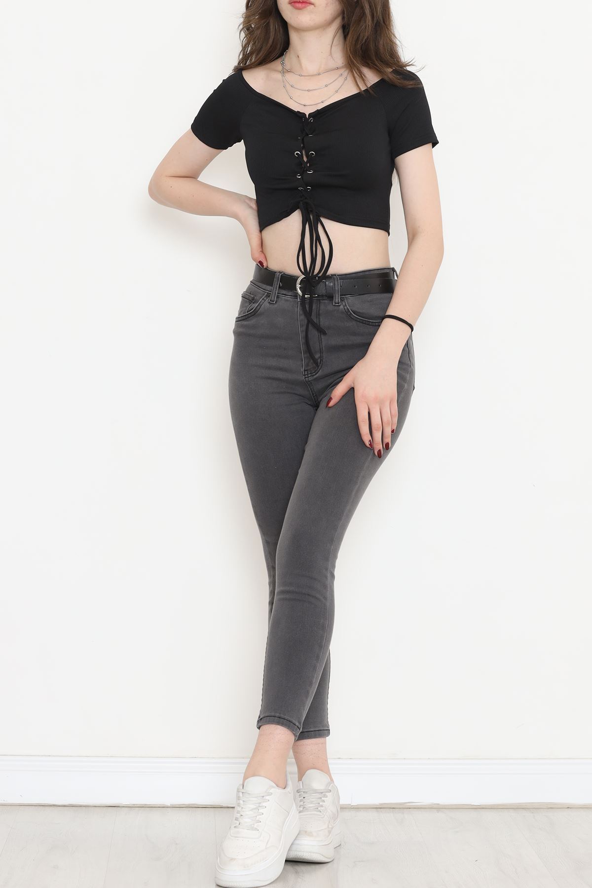 Crop Blouse with Front Ties Black - 18427.631.