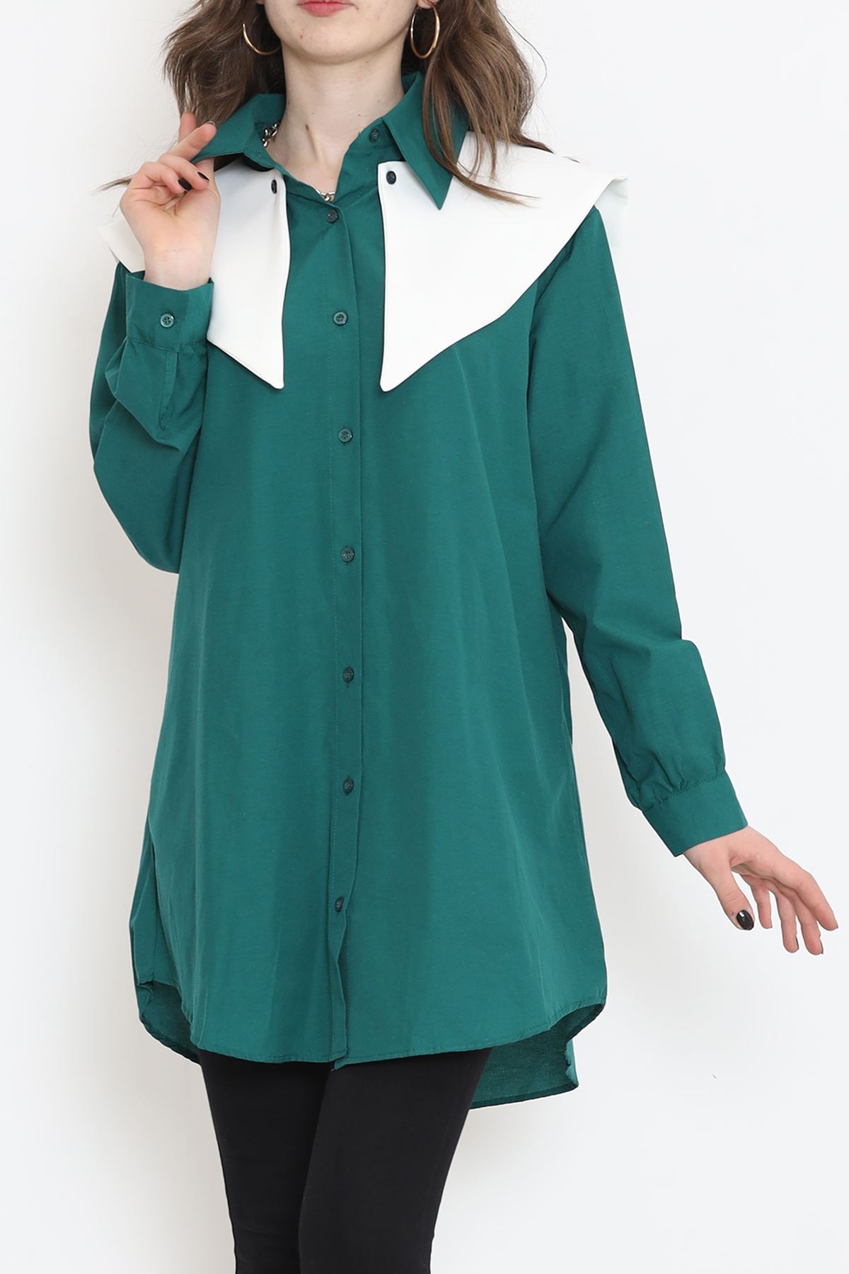 Wide Collar Poplin Shirt Emerald - 16718.255.