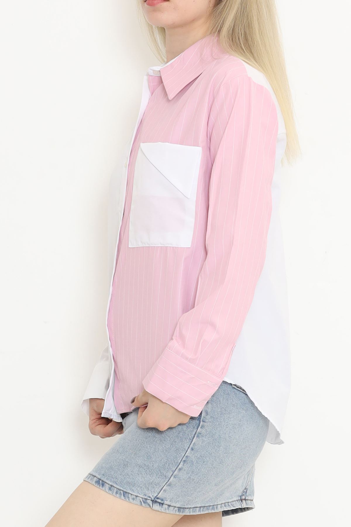 Heart Embroidered Shirt Pink-White - 986.1247.