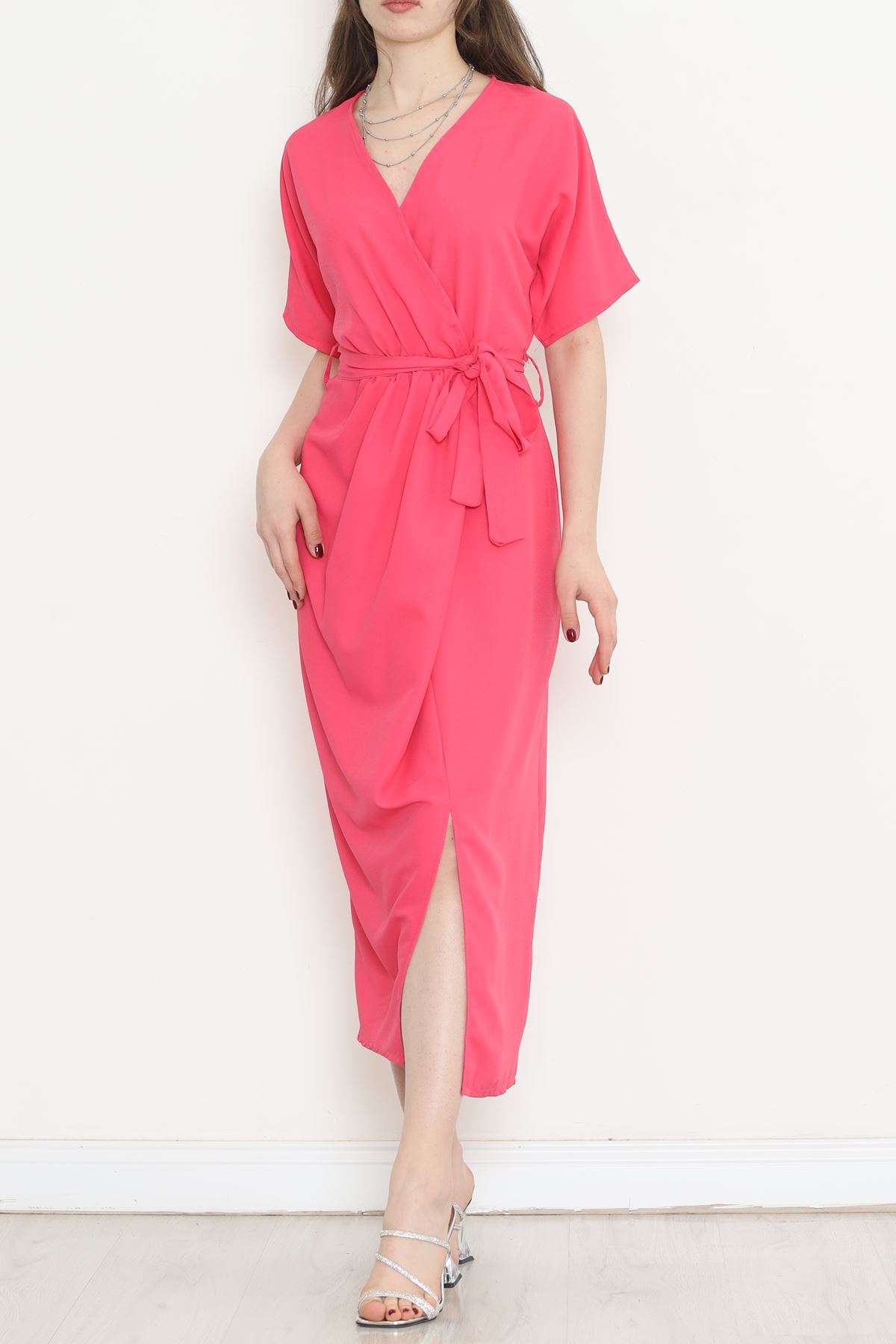 Double-breasted Collar Belted Dress Fuchsia - 152445.701.