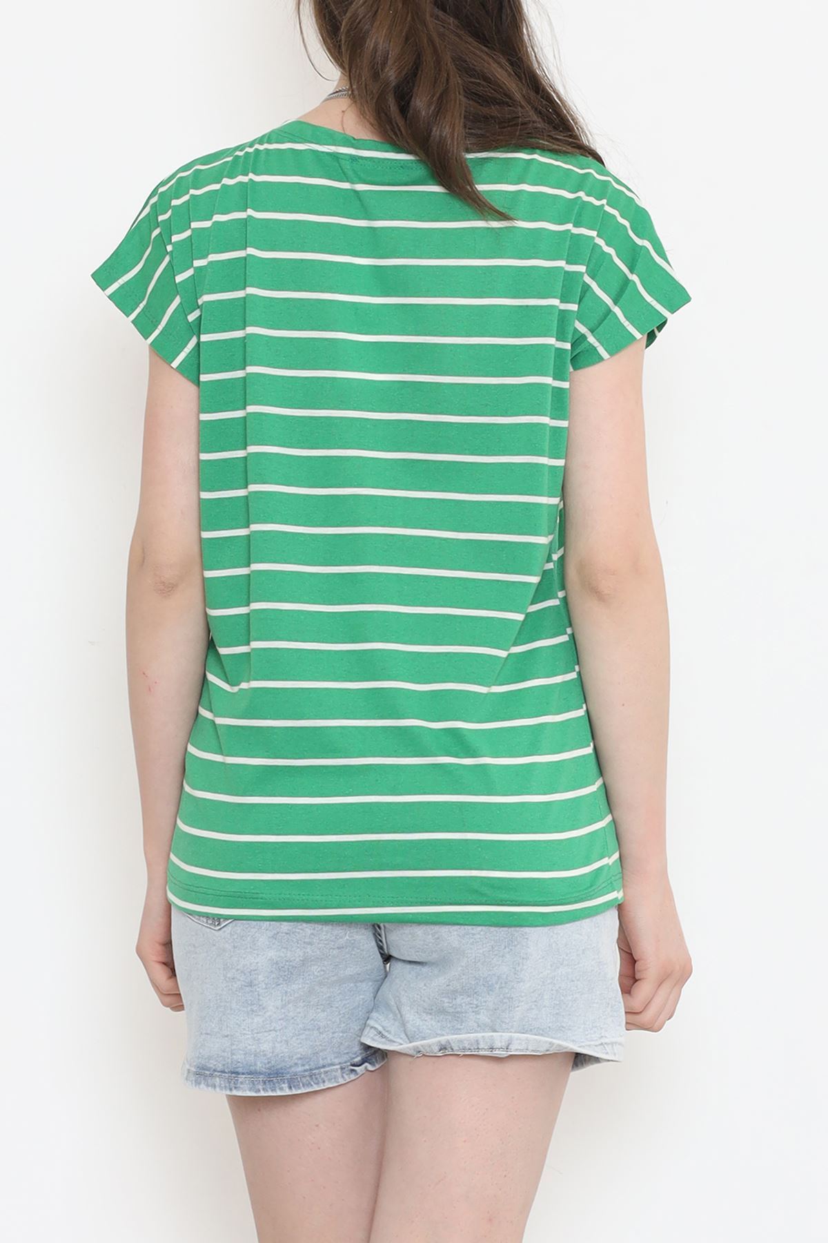 Zippered Striped T-shirt Green - 9657.1567.