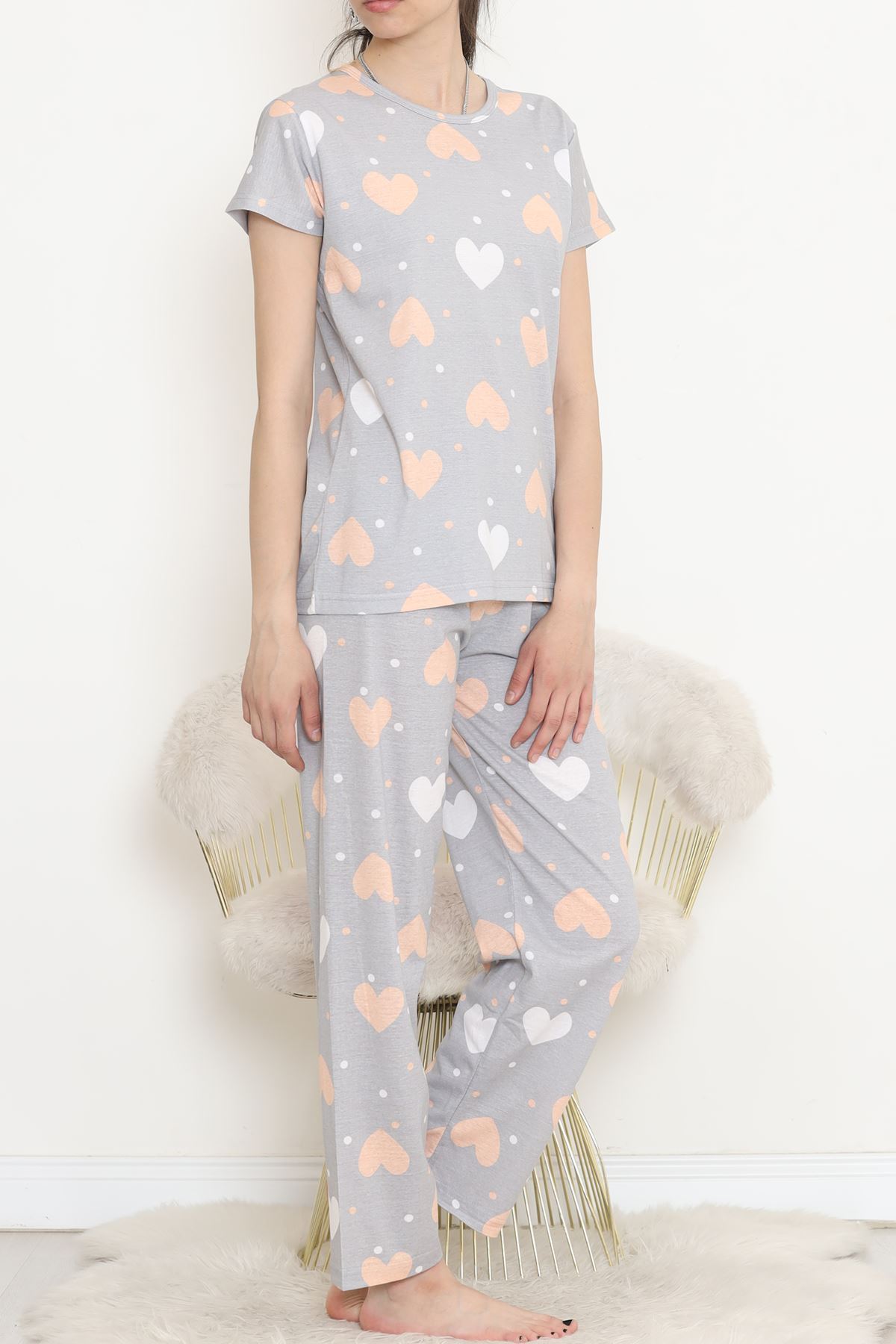 Patterned Pajama Set Gray Duvet - 130.1287.