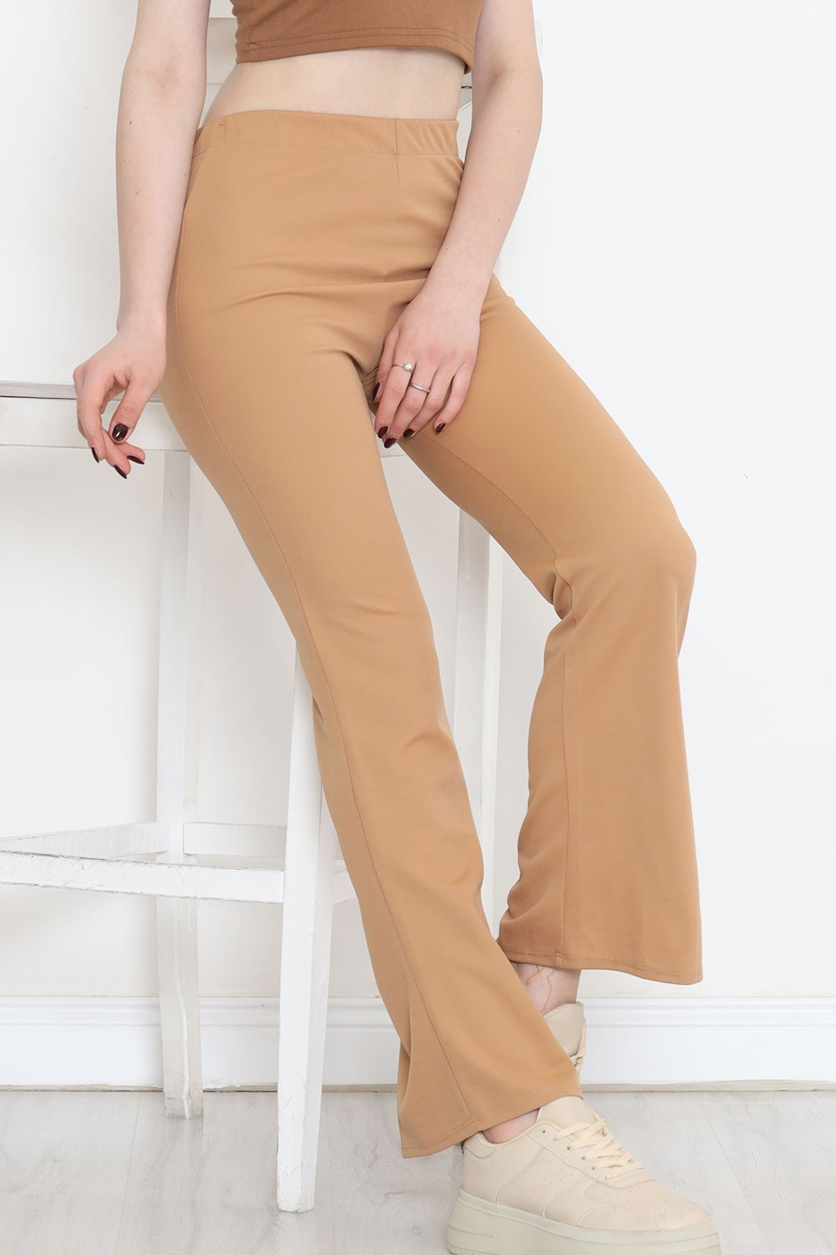 Flared Crepe Crepe Leggings Trousers Sütlükahve - 152426.1778.