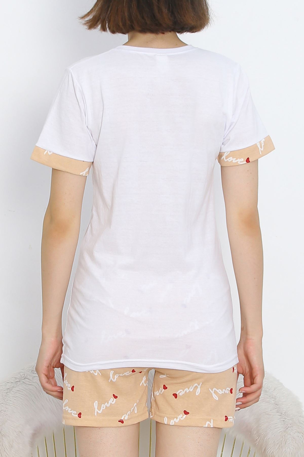 Short Sleeve Shorts Pajama Set White-Brown - 18956.1567.