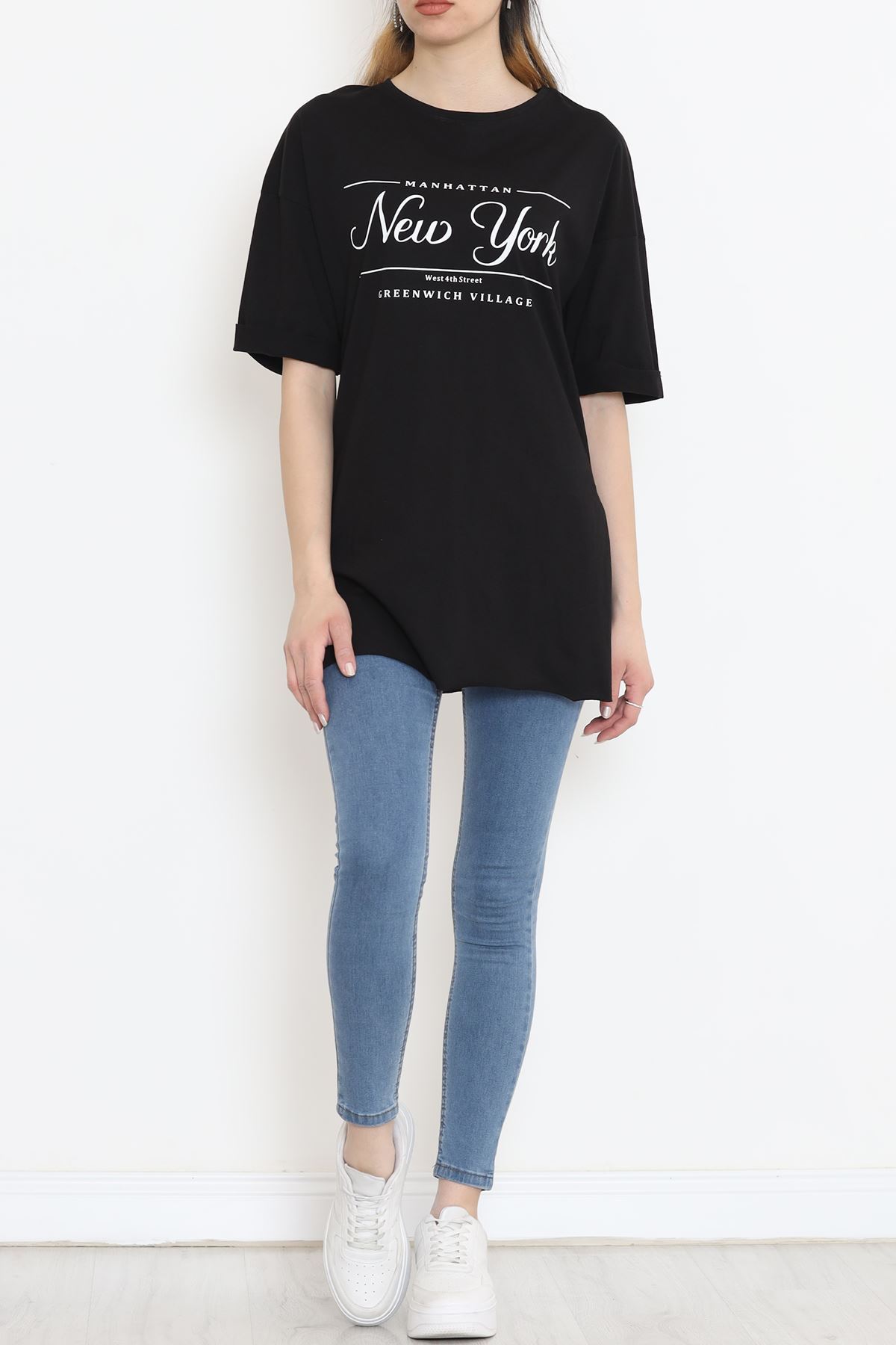 Printed Side Slit T-shirt Black - 16557.1567.