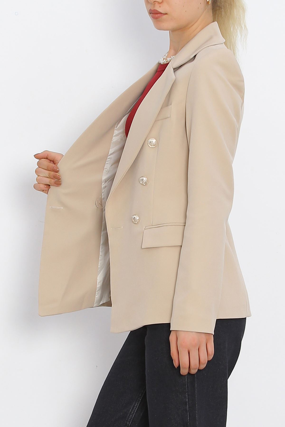 Gold Buttoned Blazer Jacket Beige - 912.1247.