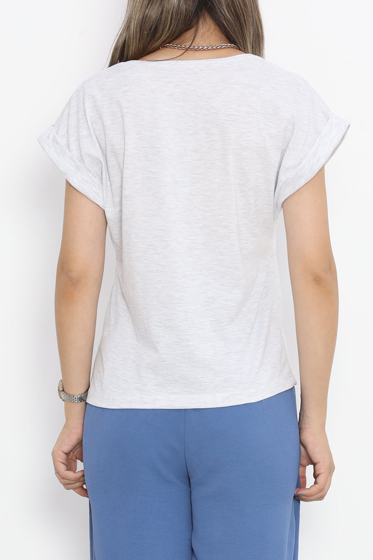 Pear Neck Double Sleeve T-Shirt Gray - 15873.1567.