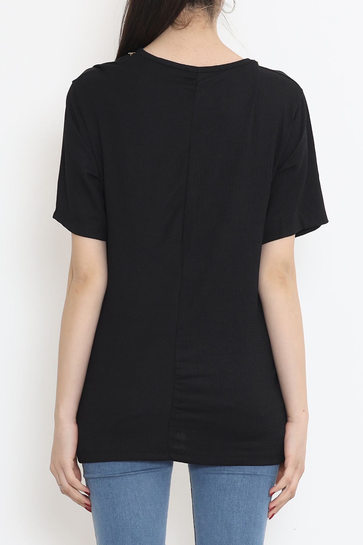 T-shirt with Collar Chain Detail Black - 2494.555.