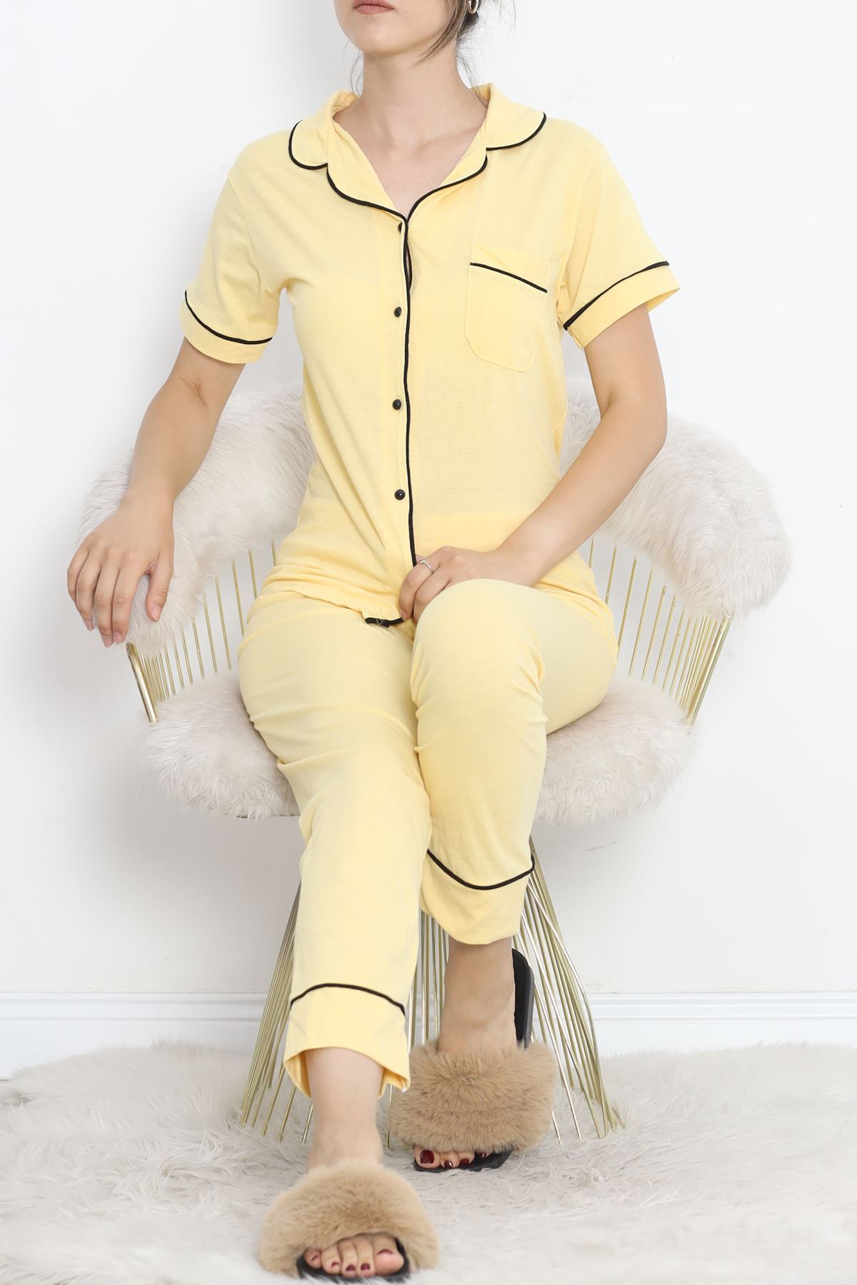 Pajama Set with Front Pocket Yellow Black - 11404.1048.