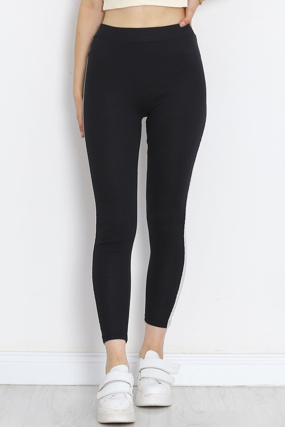 Single Stripe Ribbed Leggings Black-Silver - 10293.1567.