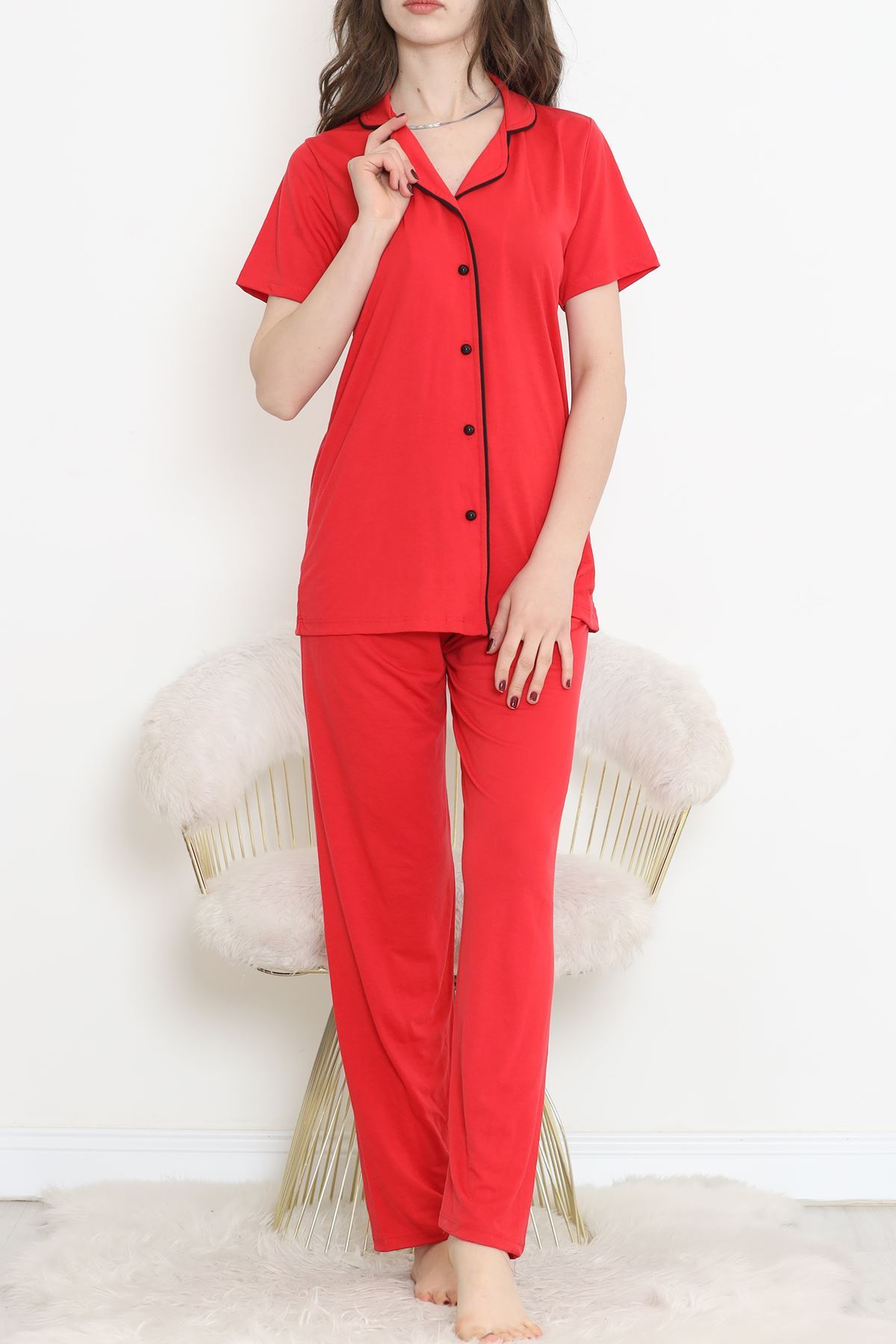 Short Sleeve Polyviscose Suit Red - 707.1287.