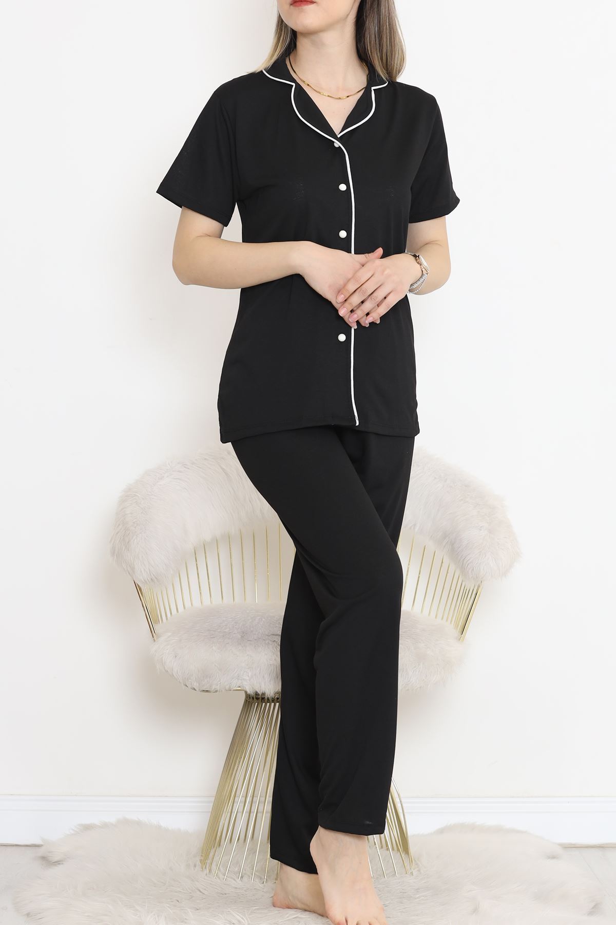 Short Sleeve Polyviscose Suit Black - 707.1287.