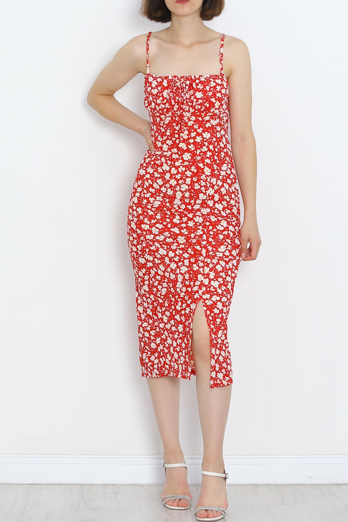 Strappy Patterned Dress Floral Red - 650.1247.