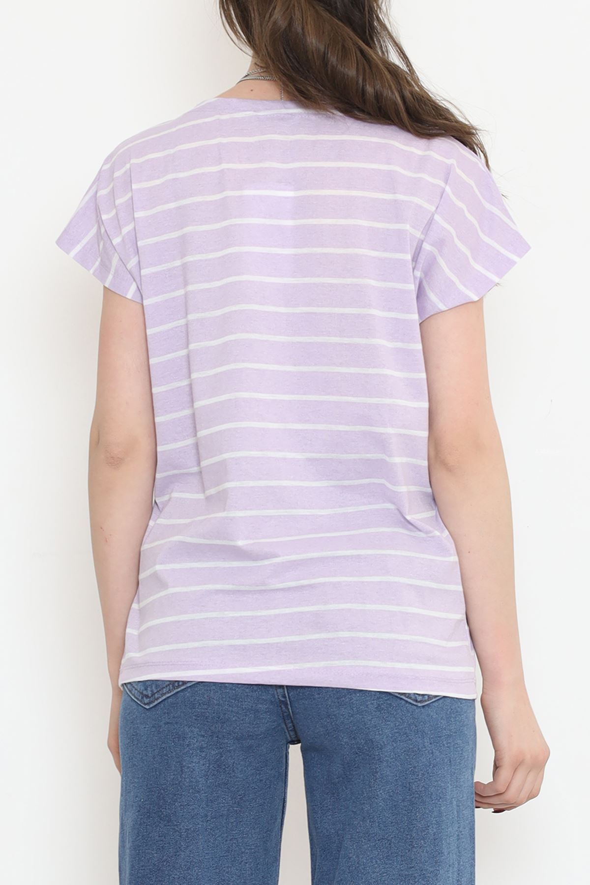 Zippered Striped T-shirt Lilac - 9657.1567.