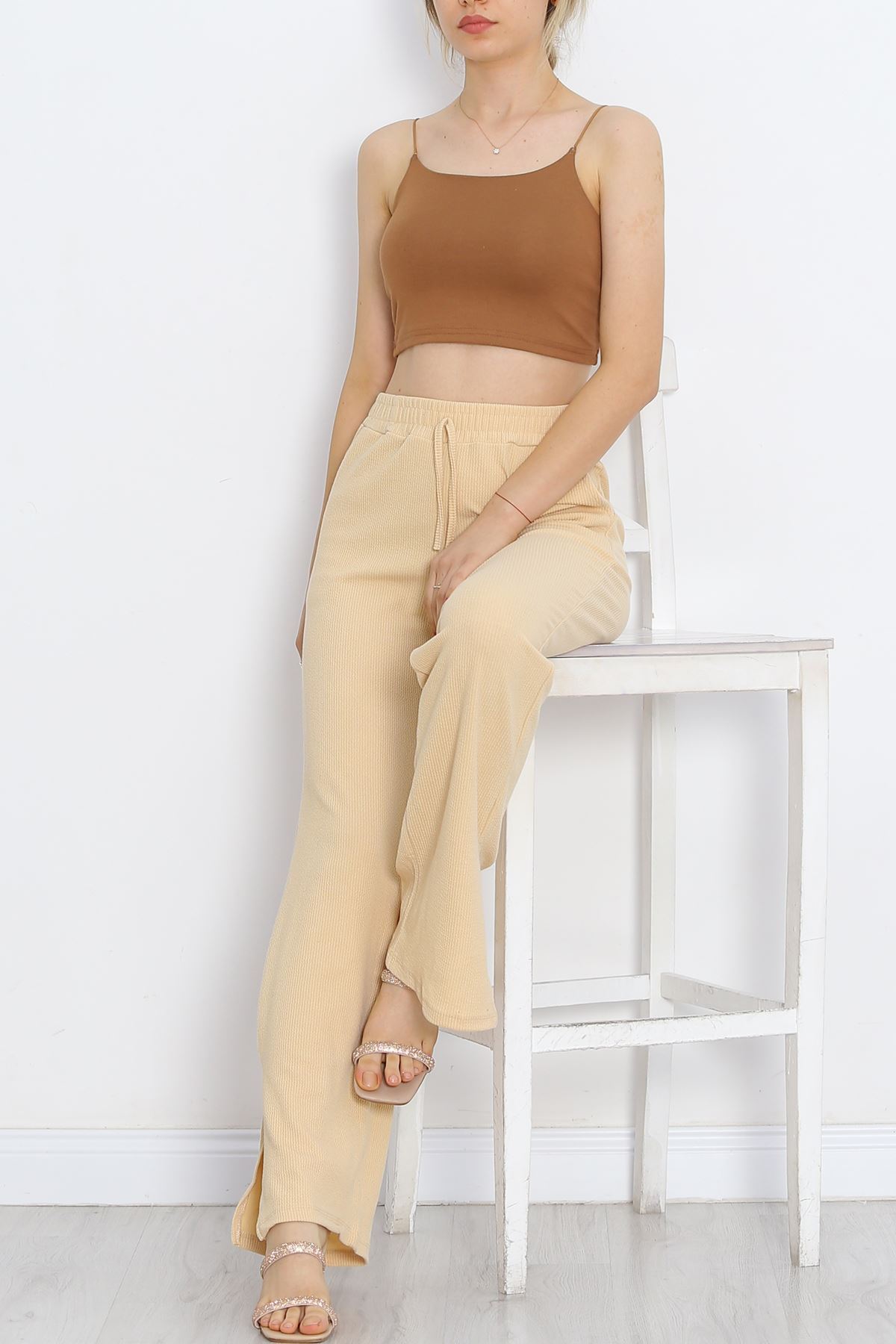 Trousers with Cuff Slits Beige - 250.1247.