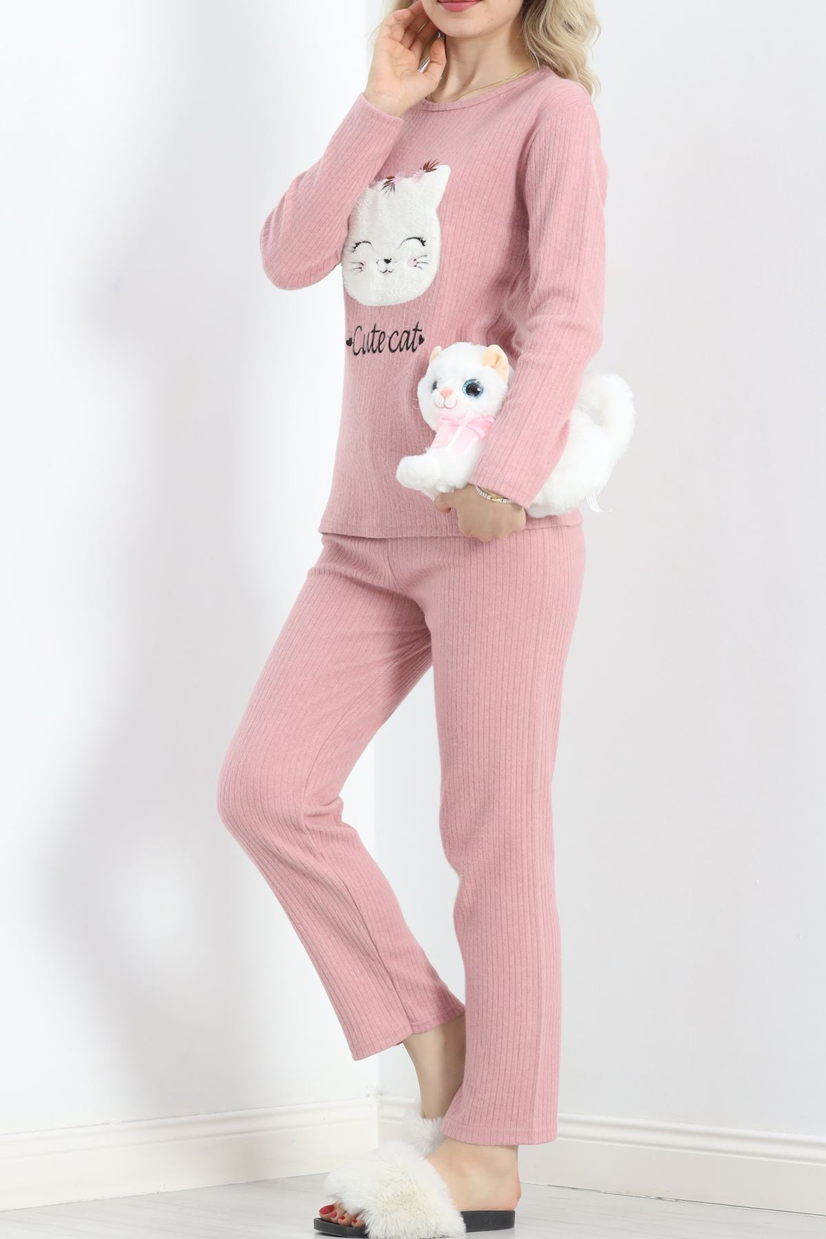 Nakışlı Fitilli Pijama Takımı Pembe - 19217.1048.