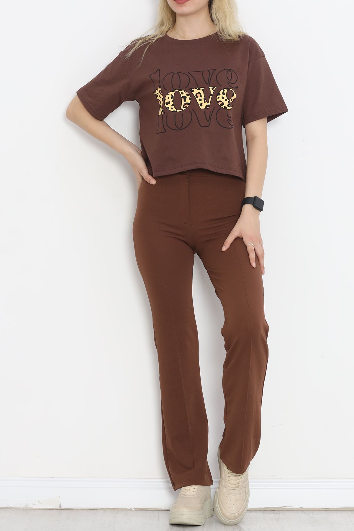 Printed Crop T-shirt Coffee - 16483.1567.