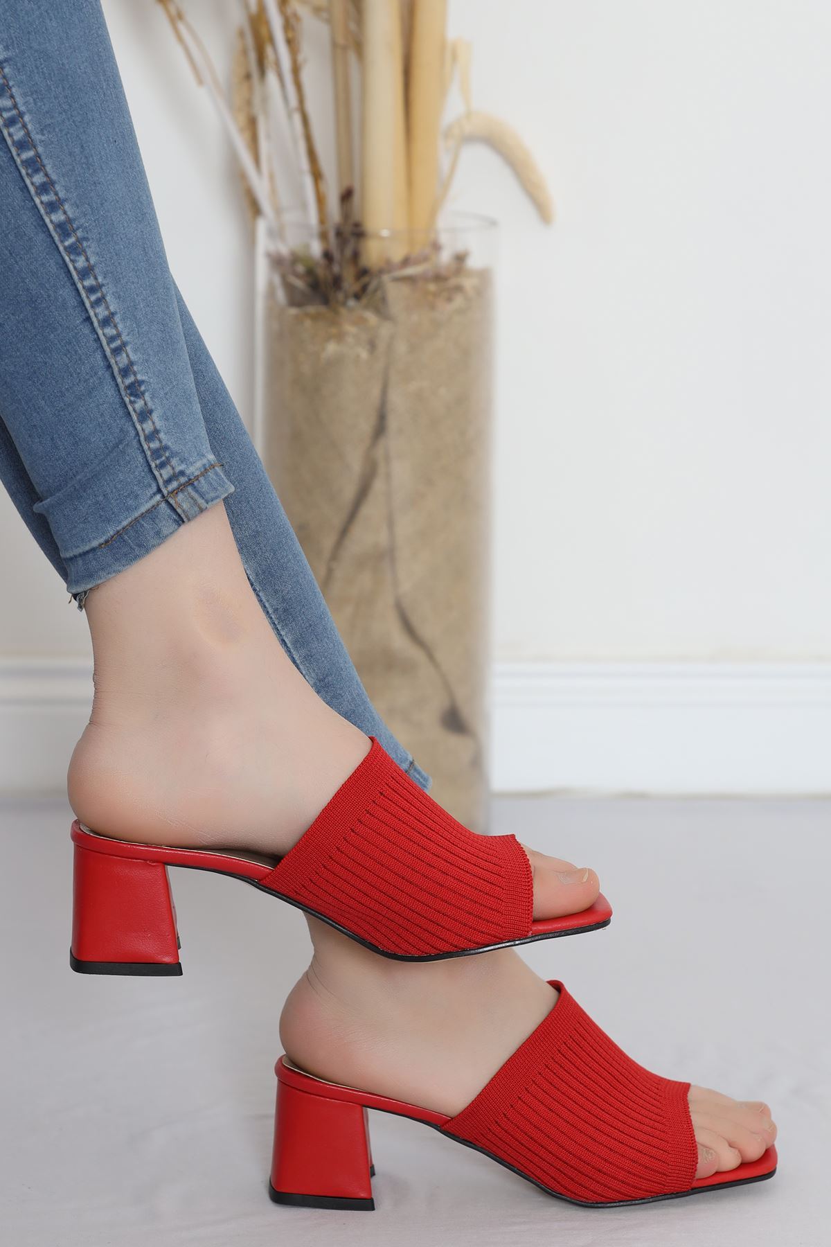 5 Cm Heeled Slippers Red - 18199.264.