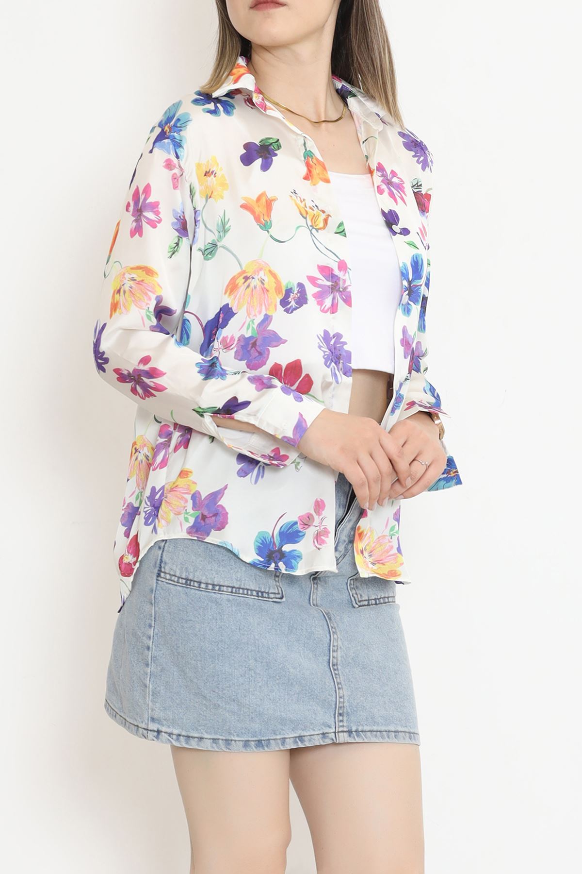 Patterned Satin Shirt Floral - 18582.1247.