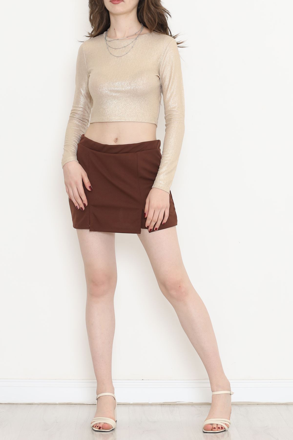 Scuba Fabric Shorts Skirt Light Brown - 16434.1778.