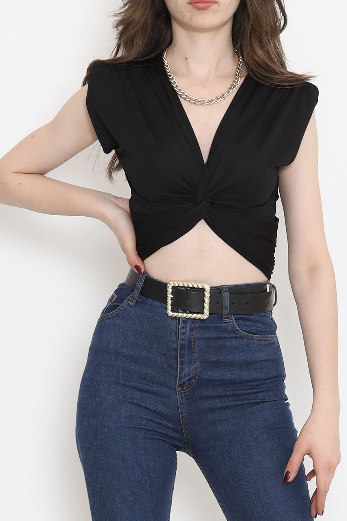 Front Tie Front Blouse Black - 12213.631.