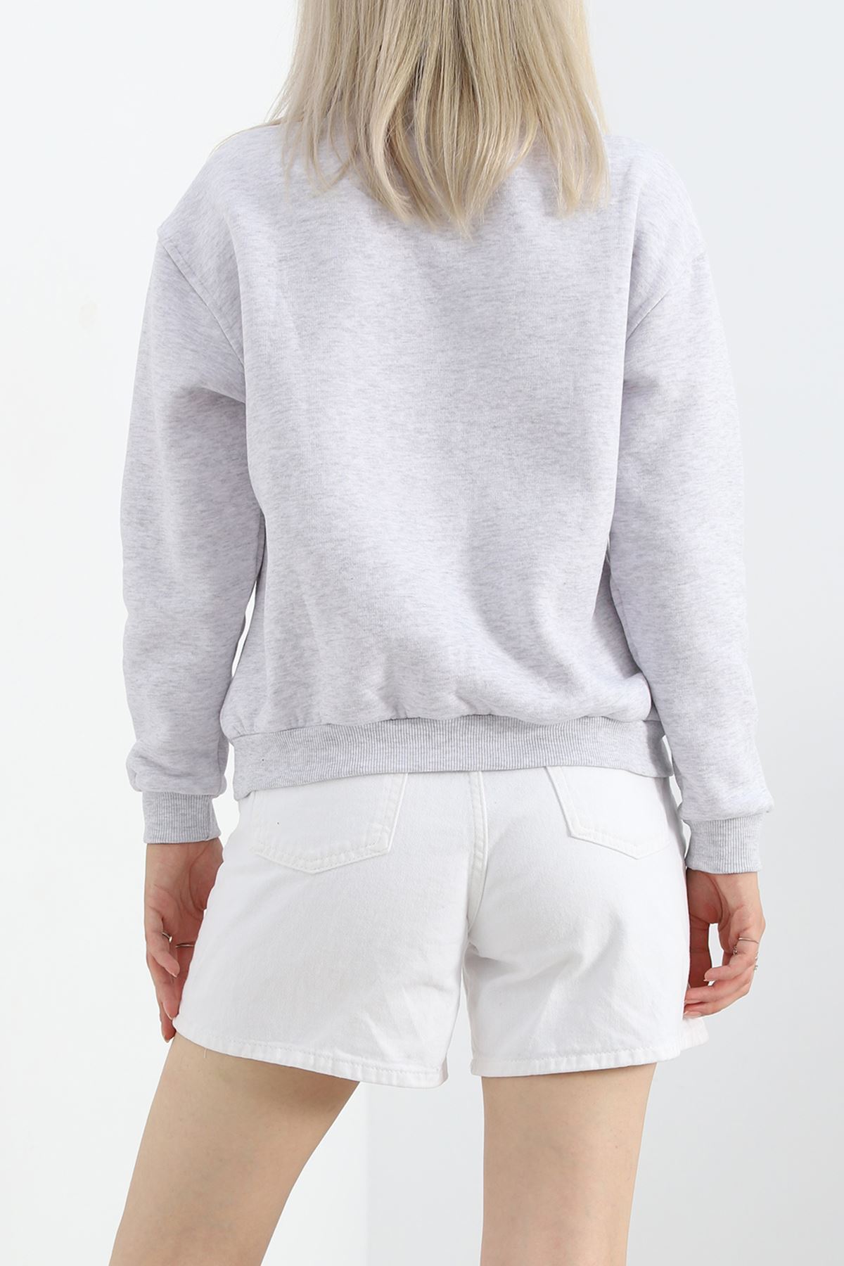 Üç İplik Gömlek Yaka Oversize Sweat Gri - 21624.200.