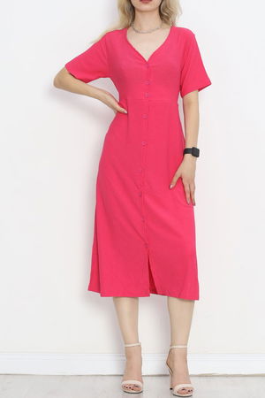 Button Front Dress Fuchsia - 12181.1254.