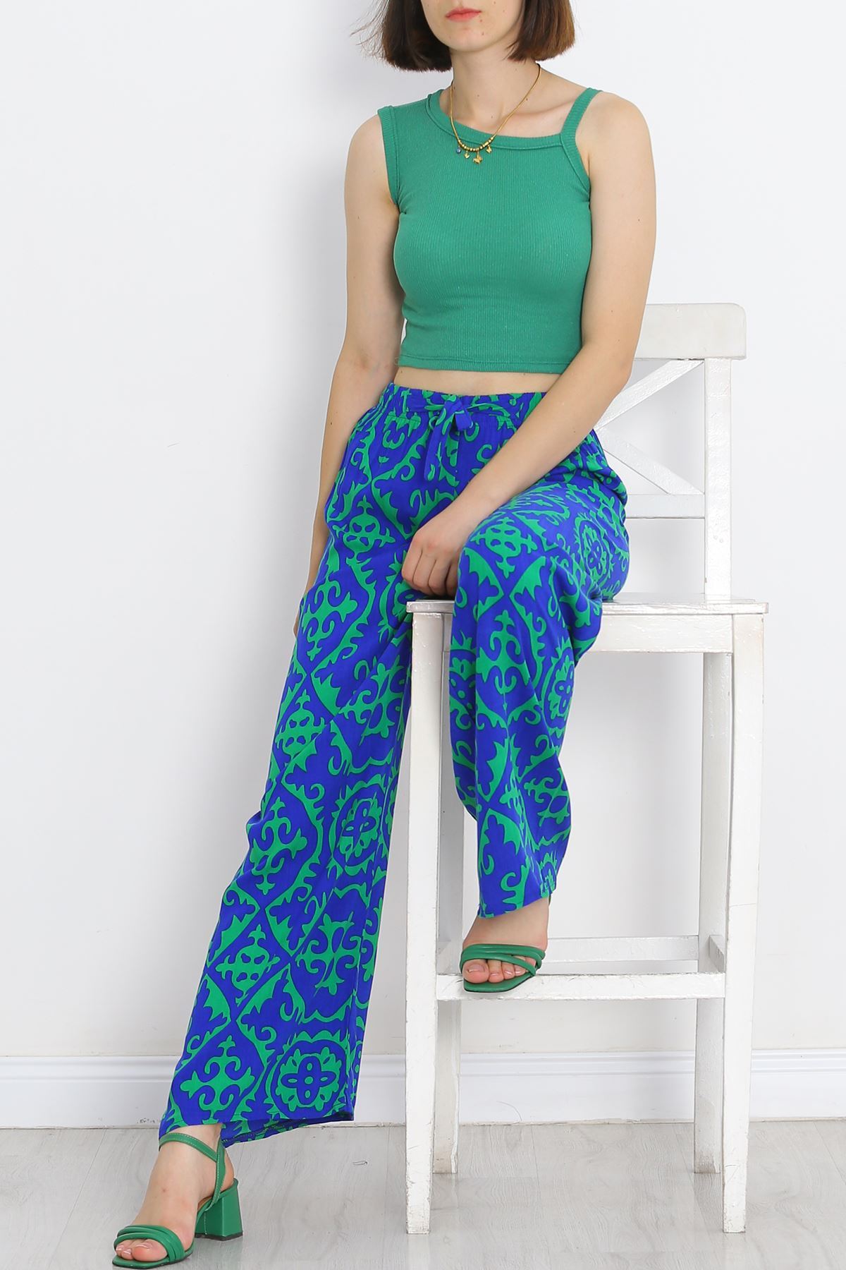 Patterned Woven Trousers Saksy Green - 18979.1095.