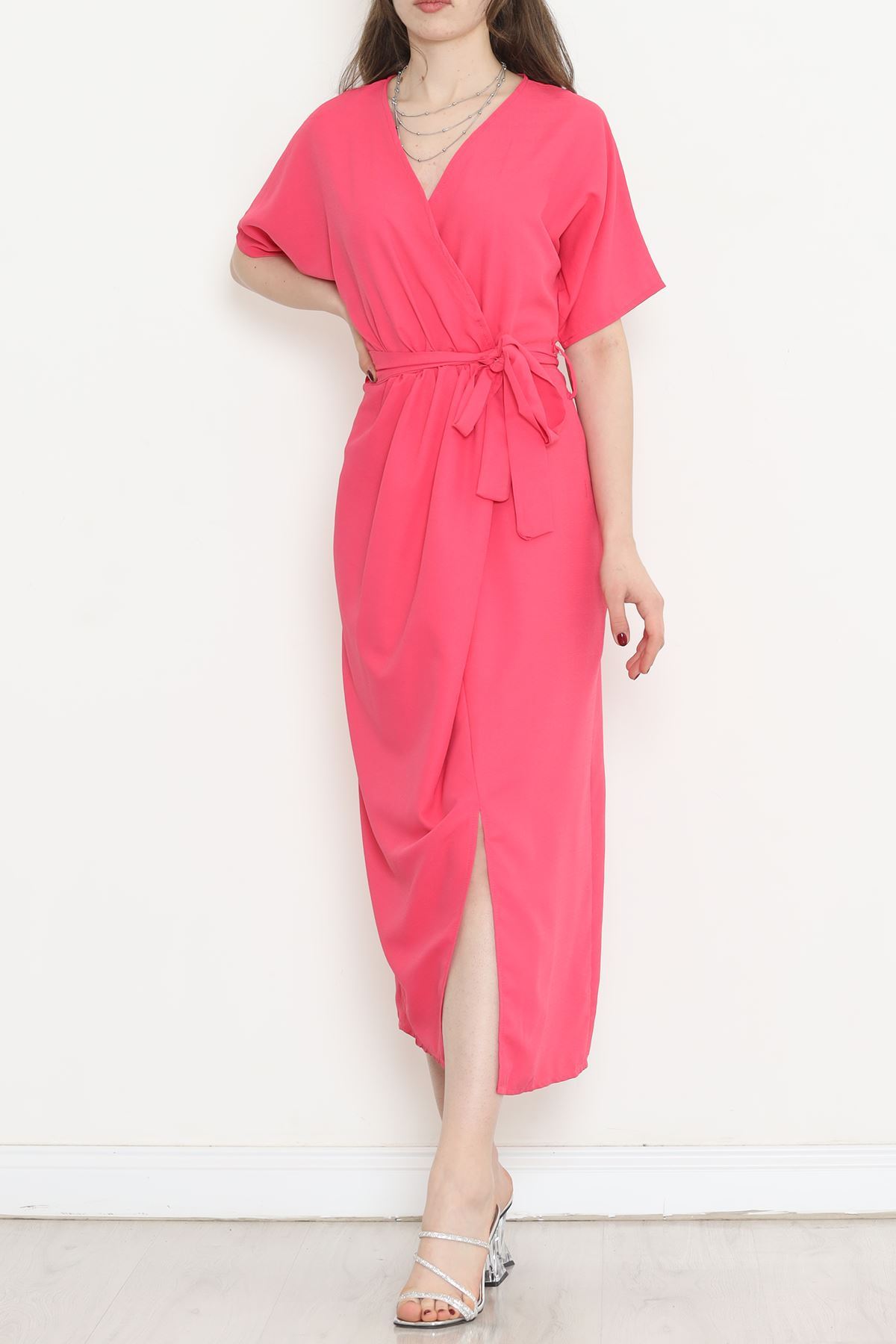 Double-breasted Collar Belted Dress Fuchsia - 152445.701.