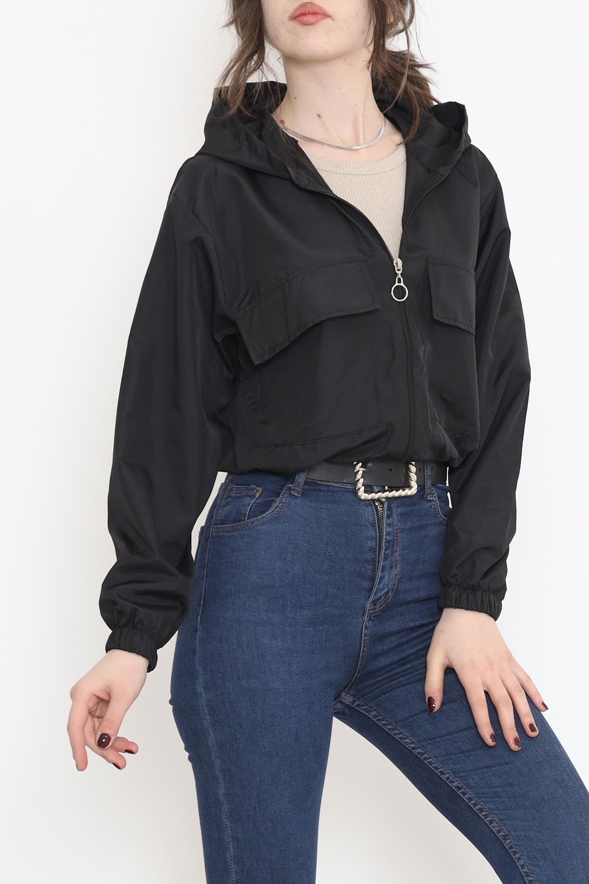 Double Pocket Crop Raincoat Black - 17743.1247.