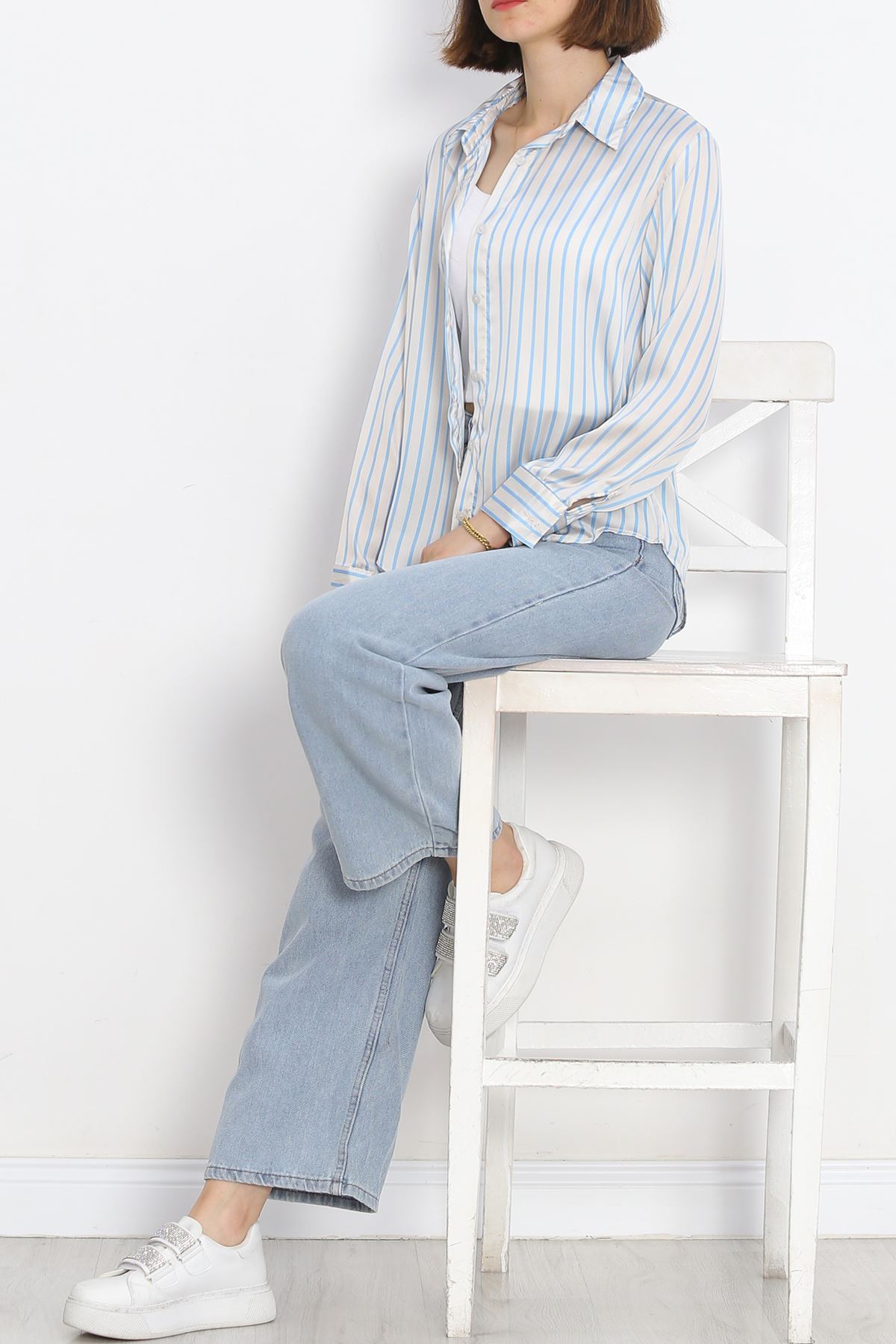 Striped Satin Shirt Blue Striped - 18889.1247.