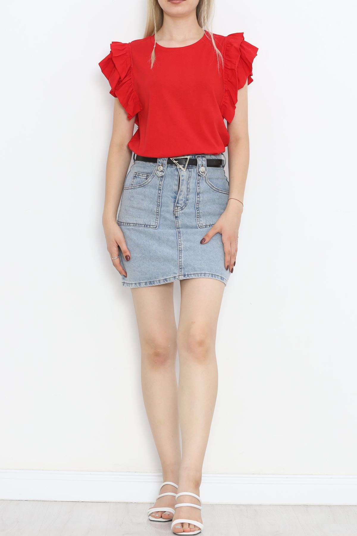 Ruffle Sleeve T-Shirt Red - 15876.1567.