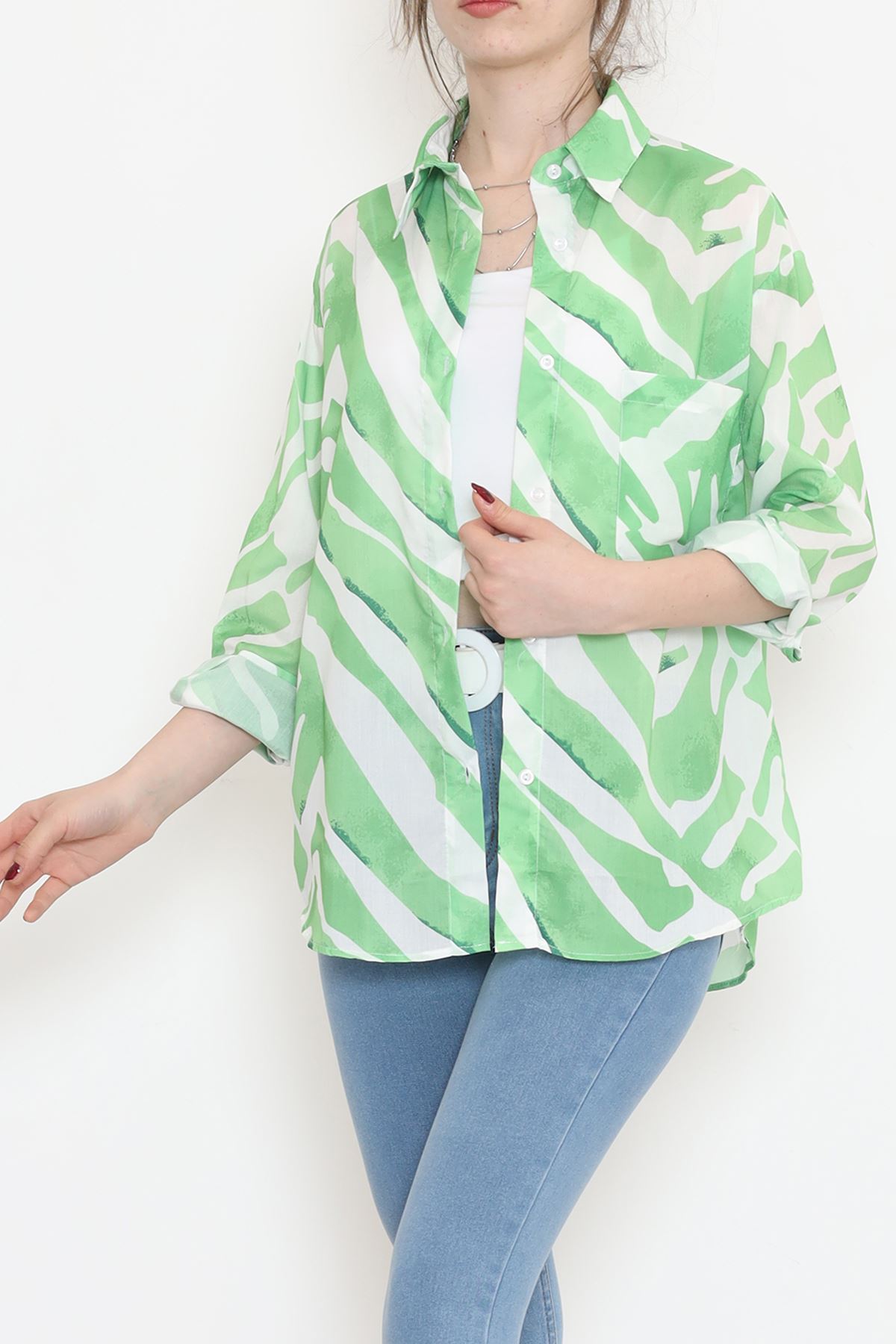 Voile Patterned Shirt Green - 989.1247.