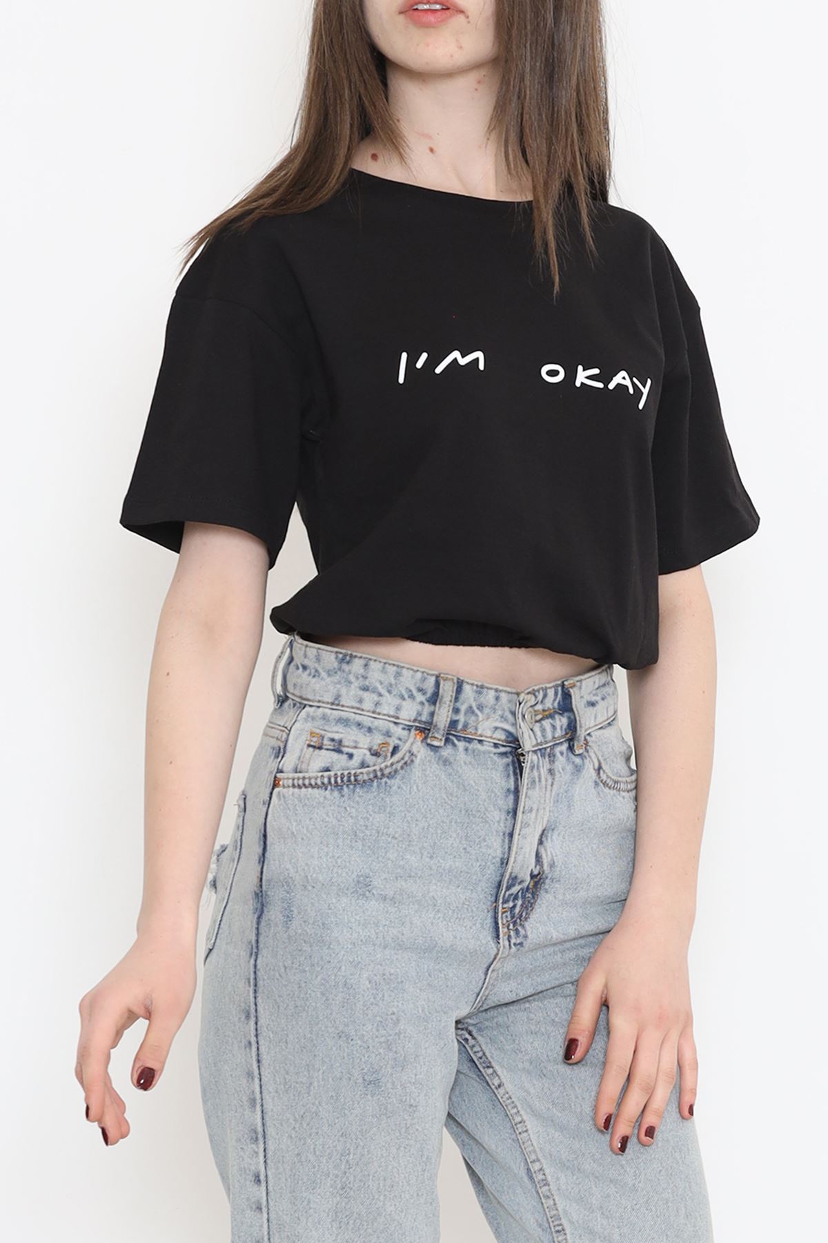 Crop T-shirt with Elastic Waistband Black - 16550.1567.