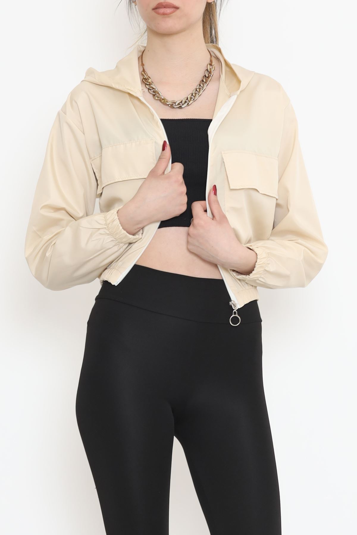 Double Pocket Crop Raincoat Beige - 17743.1247.