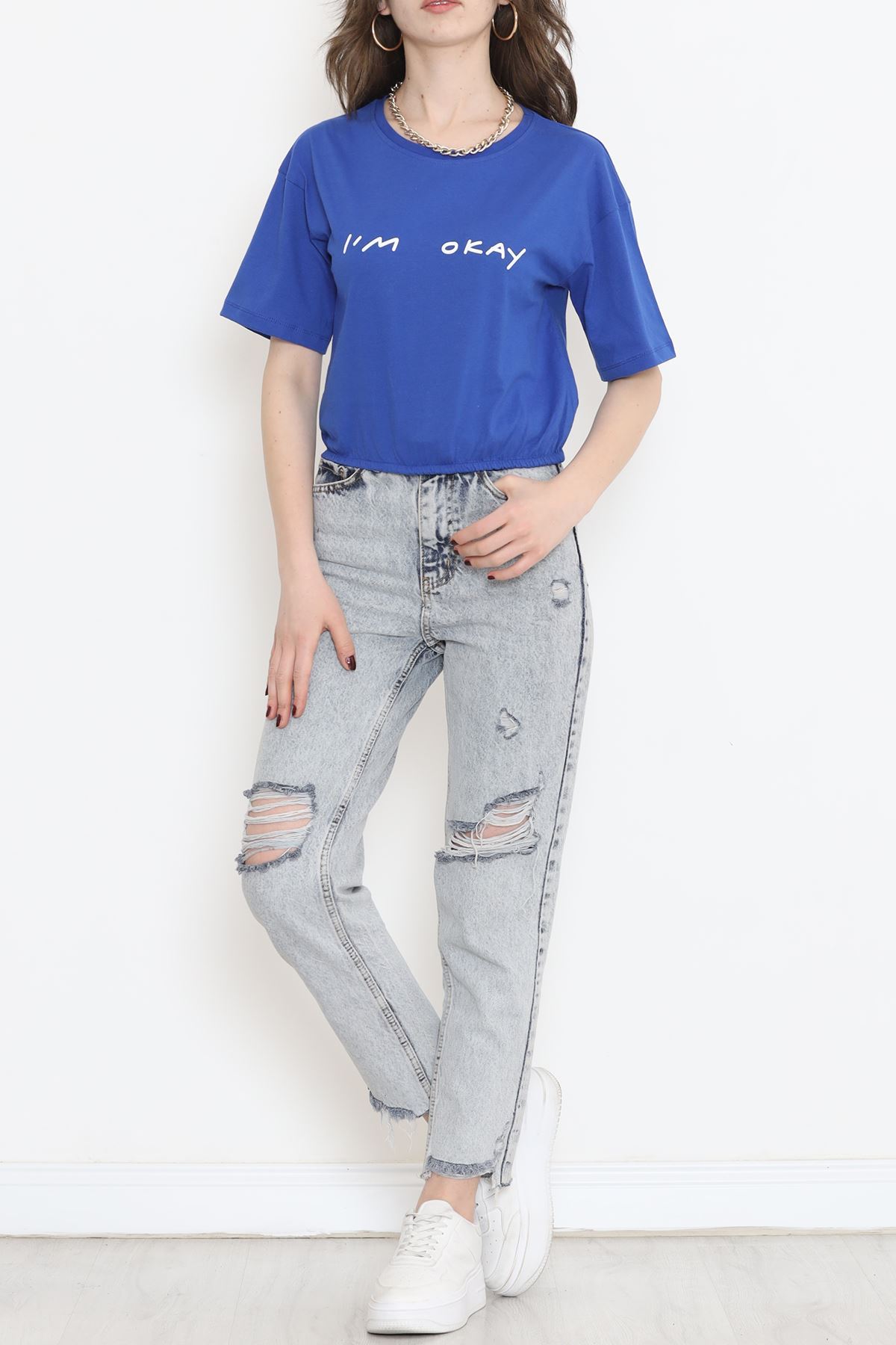 Crop T-shirt with elastic waist - Saks - 16550.1567.