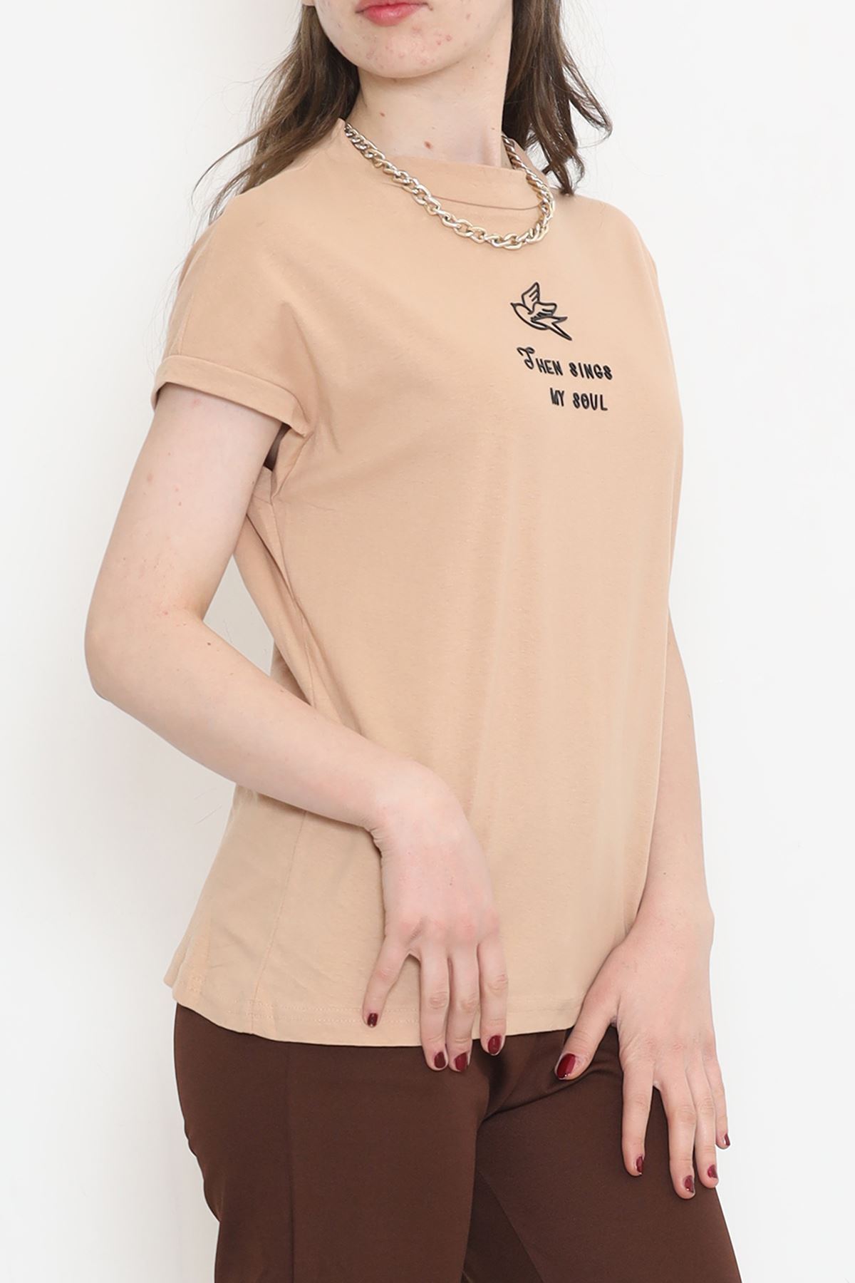 Single Jersey Printed Half Collar T-Shirt Beige - 4113.1567.