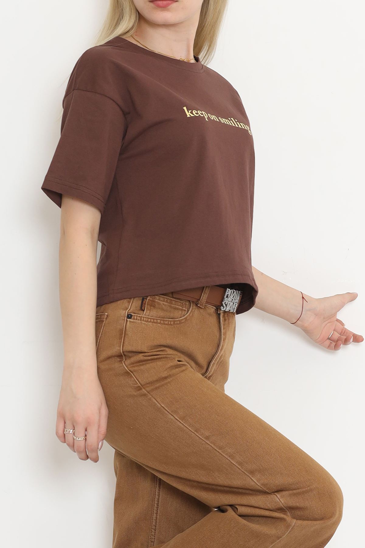 Printed Crop T-shirt Coffee - 16468.1567.