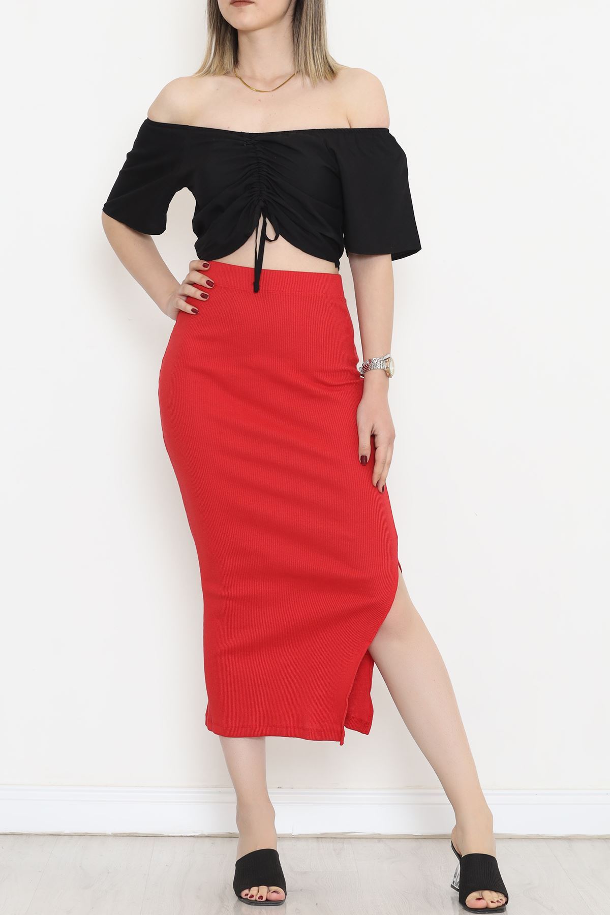 Camisole Skirt with Slits Red - 108001.1567.