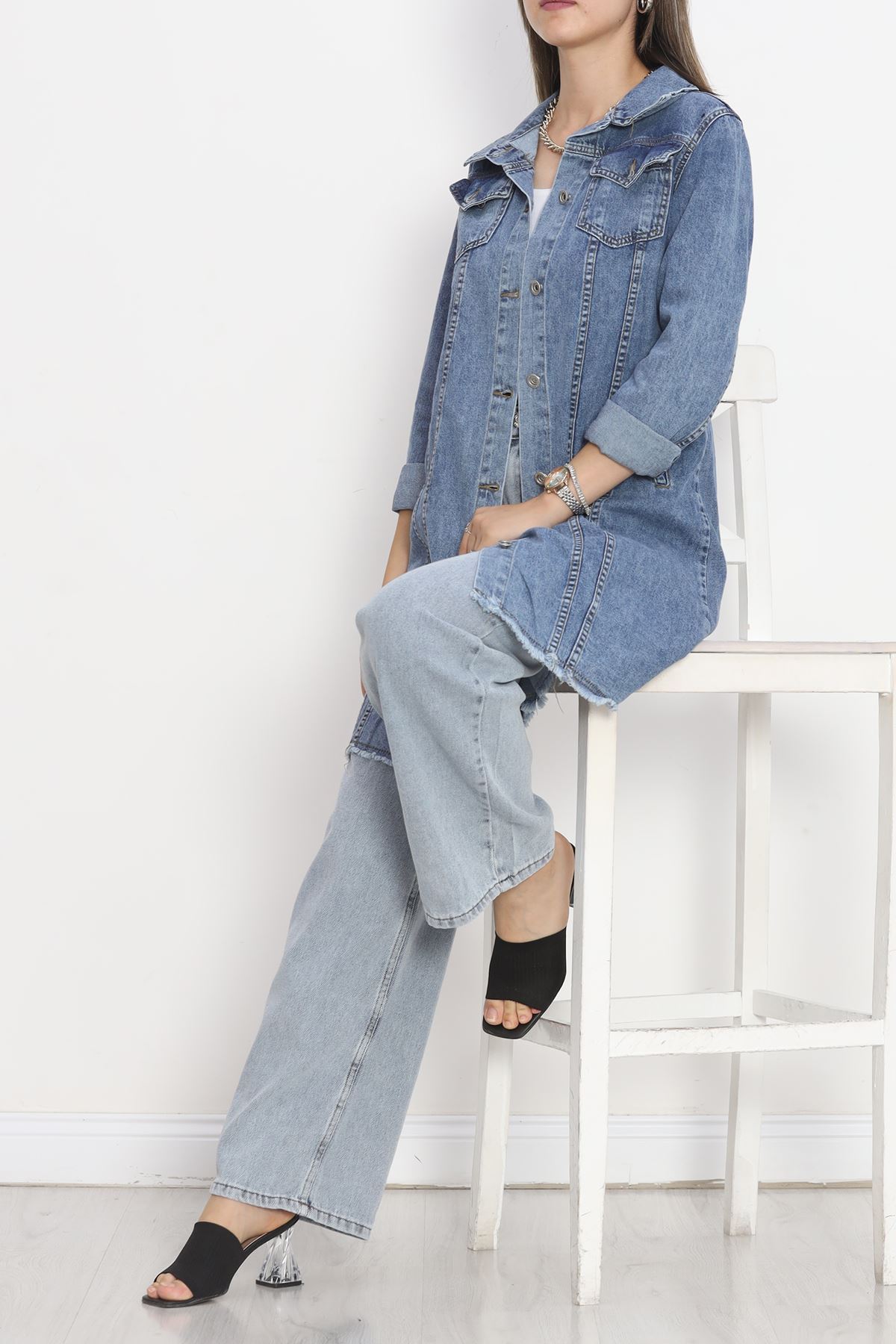 Long Denim Jacket Blue - 20369.1778.