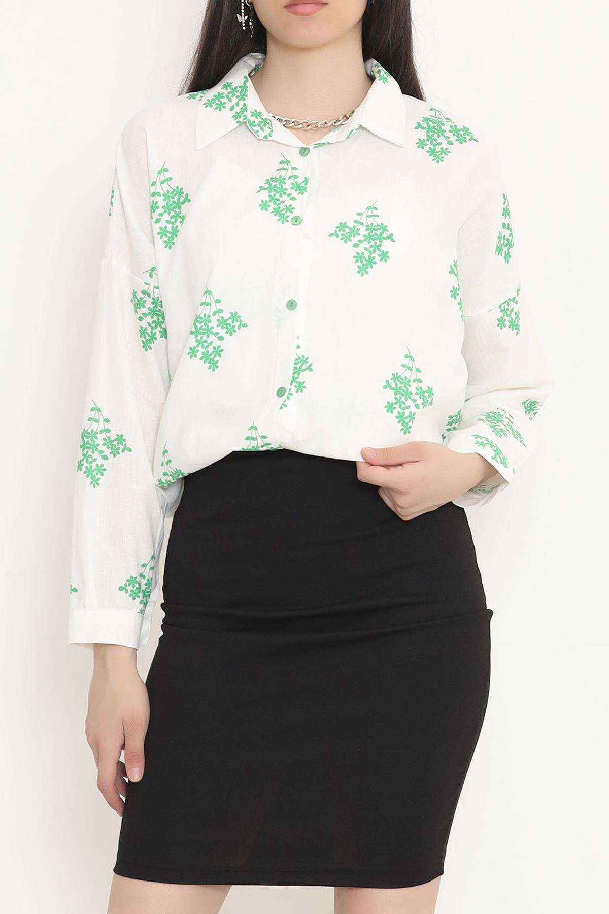 Floral Patterned Shirt White-Green - 16509.1775.