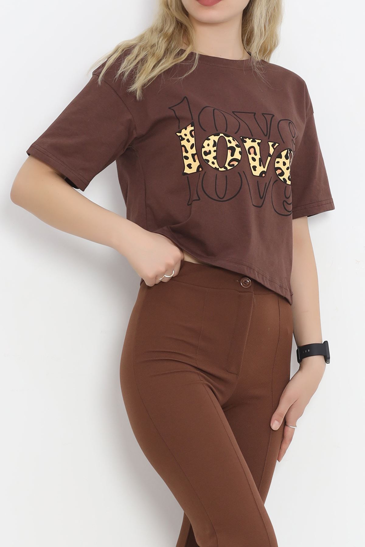 Printed Crop T-shirt Coffee - 16483.1567.