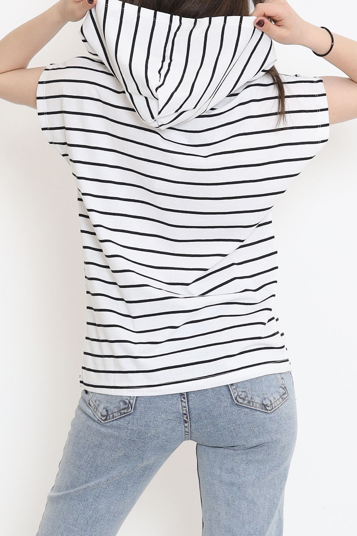 Striped Hooded T-shirt White and Black - 15270.1567.